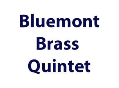 Square white graphic with wording Bluemont Brass Quintet