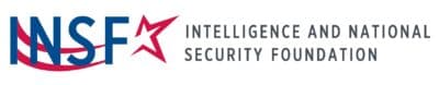Rectangle with wording, Intelligence and National Security Foundation and Red star graphic