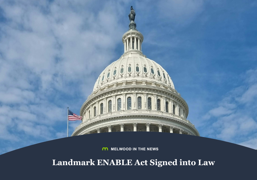A photo of the capitol with text below that reads "Landmark ENABLE Act Signed into Law"